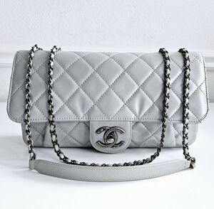 Chanel Gray Quilted Calfskin Single Flap Bag